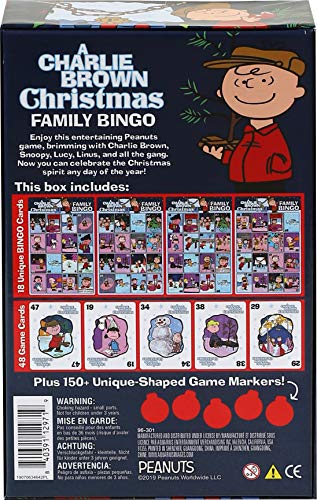 Aquarius Peanuts Charlie Brown Bingo board showcases holiday scenes