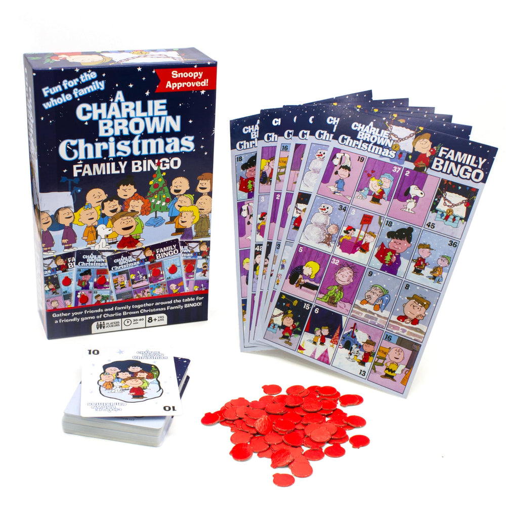 Aquarius Peanuts Charlie Brown Bingo Game cards with festive character art for family night
