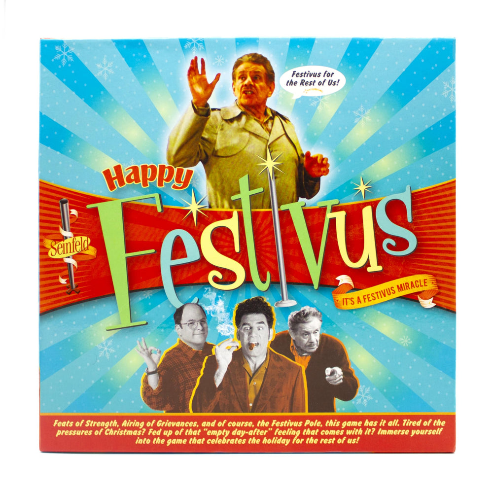 AQUARIUS Seinfeld Festivus board game theme artwork, nostalgic Seinfeld visuals.