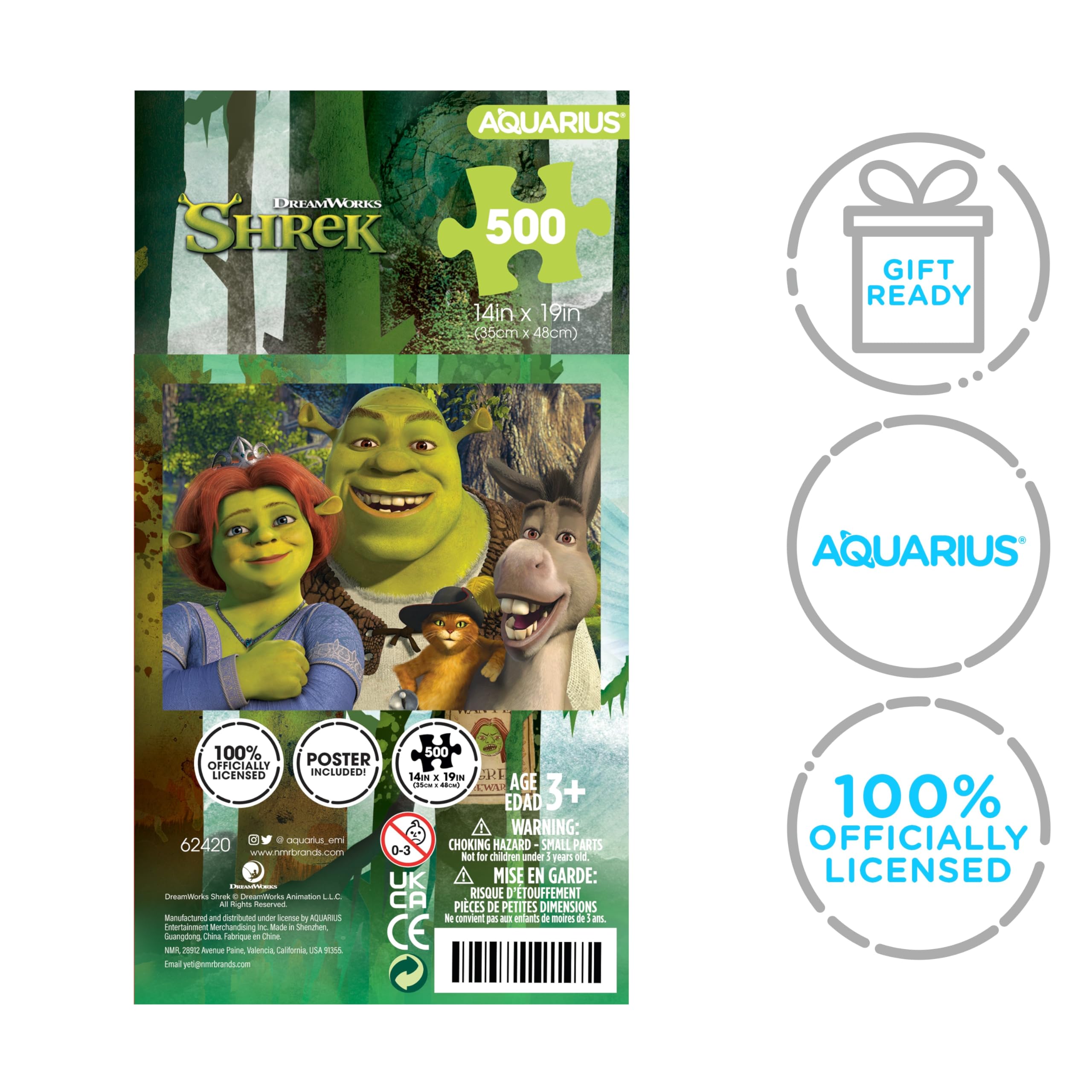Aquarius Shrek 500-piece puzzle fully assembled, ready for display