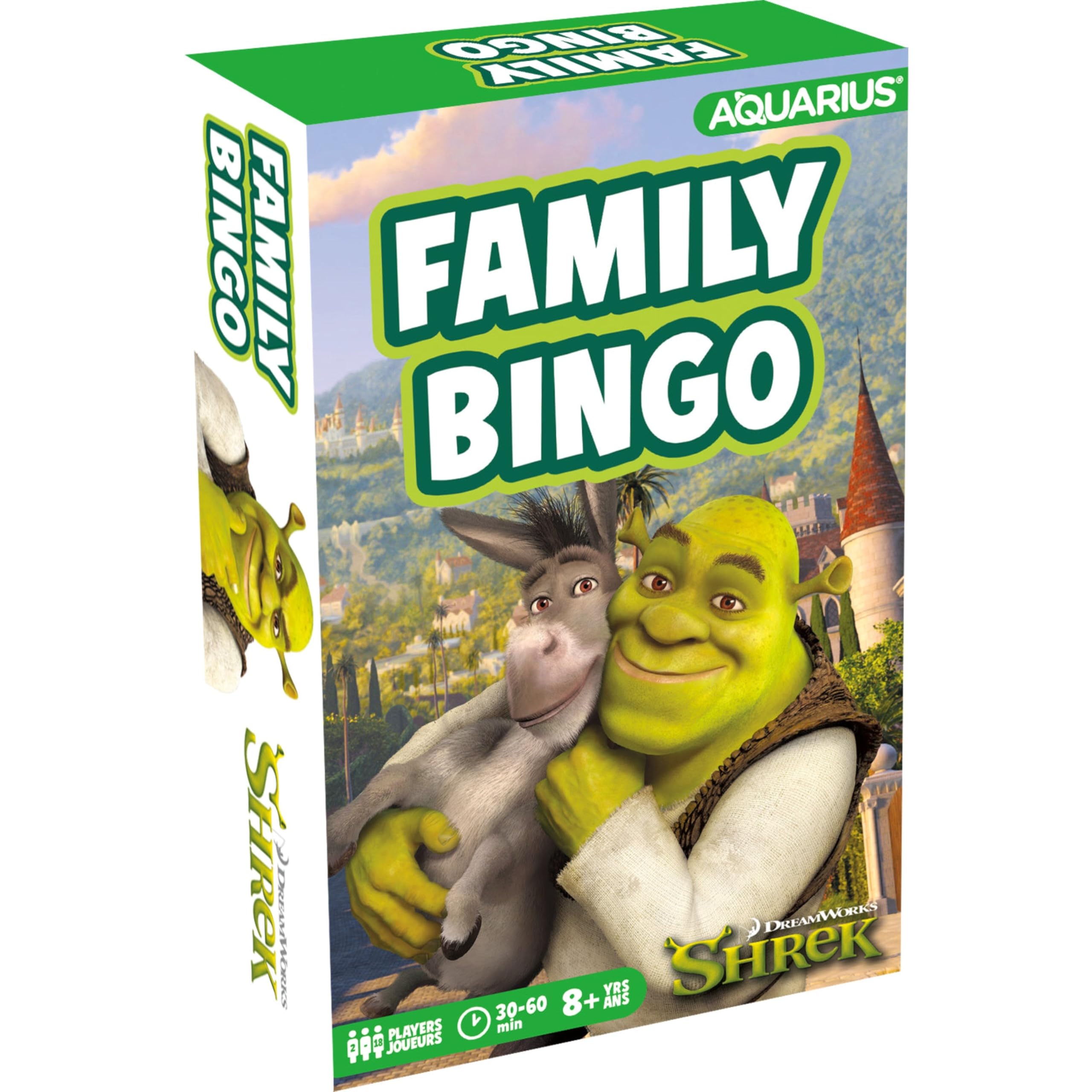 Aquarius Shrek Family Bingo card set for engaging family game night.