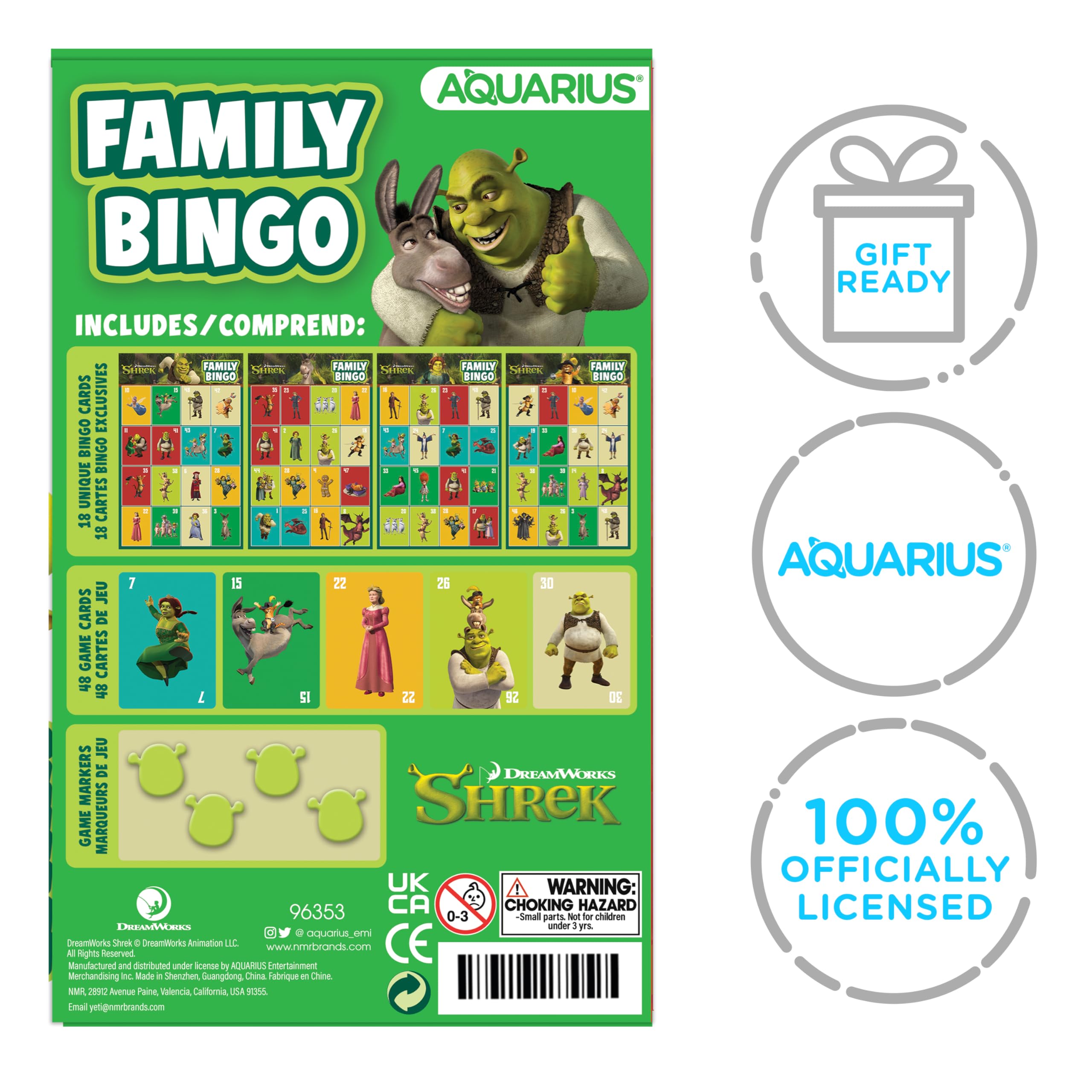 Aquarius Shrek Family Bingo officially licensed merchandise for authenticity.