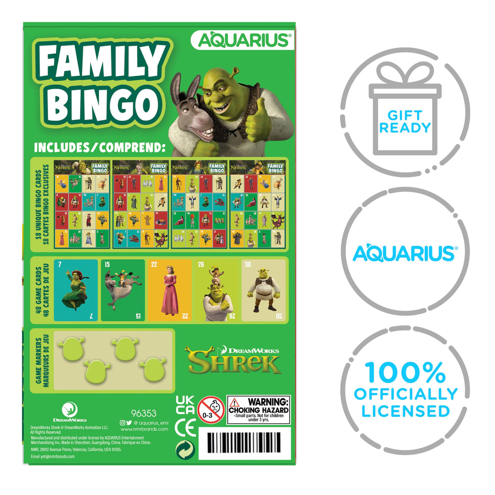 Aquarius Shrek Family Bingo officially licensed merchandise for authenticity.