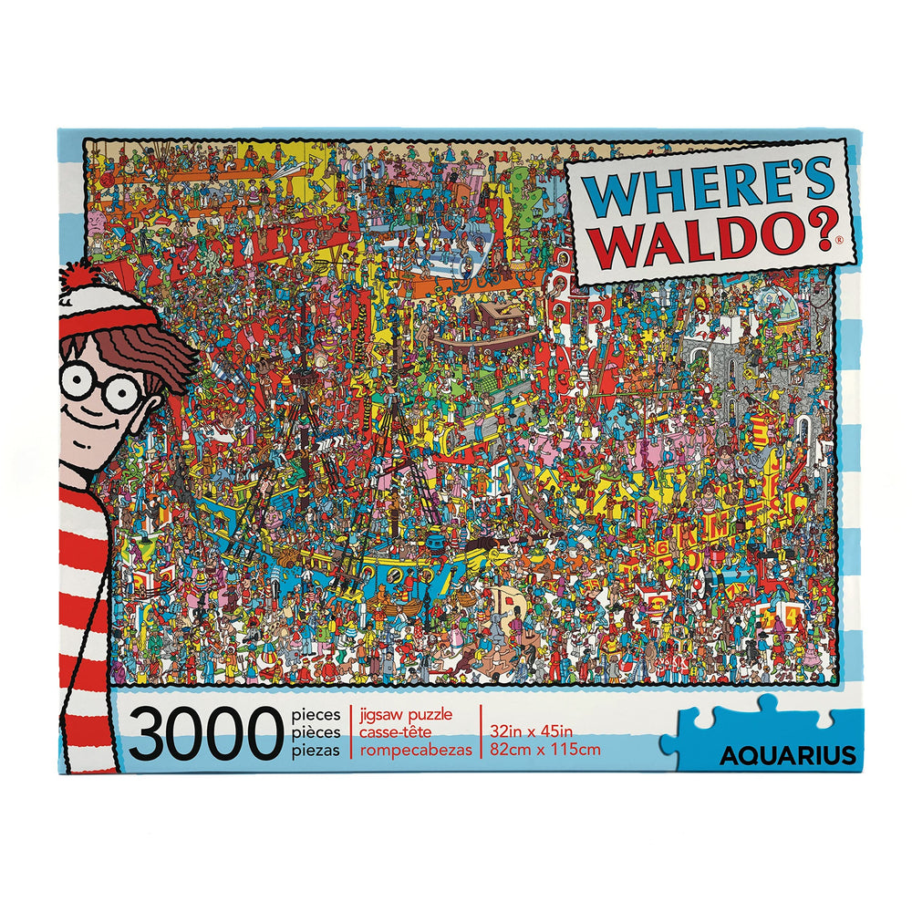 Aquarius Where’s Waldo 3000-piece puzzle box front, gift-ready display.