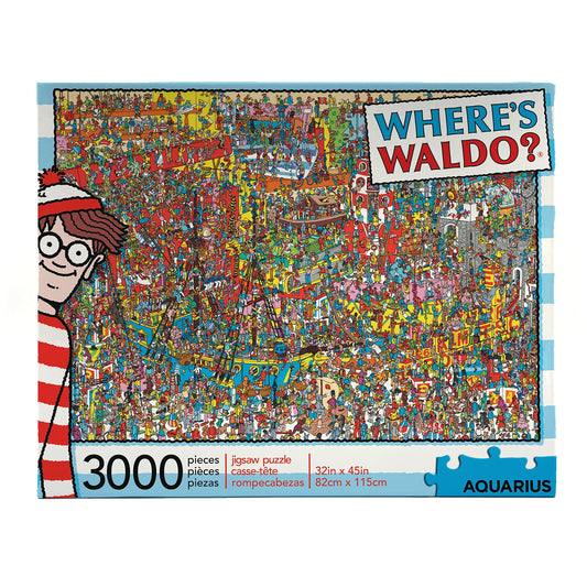 Aquarius Where’s Waldo 3000-piece puzzle box front, gift-ready display.