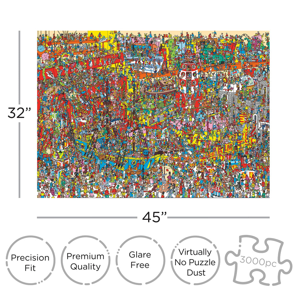 Aquarius Where’s Waldo 3000-piece puzzle pieces, precision-cut for a snug fit.
