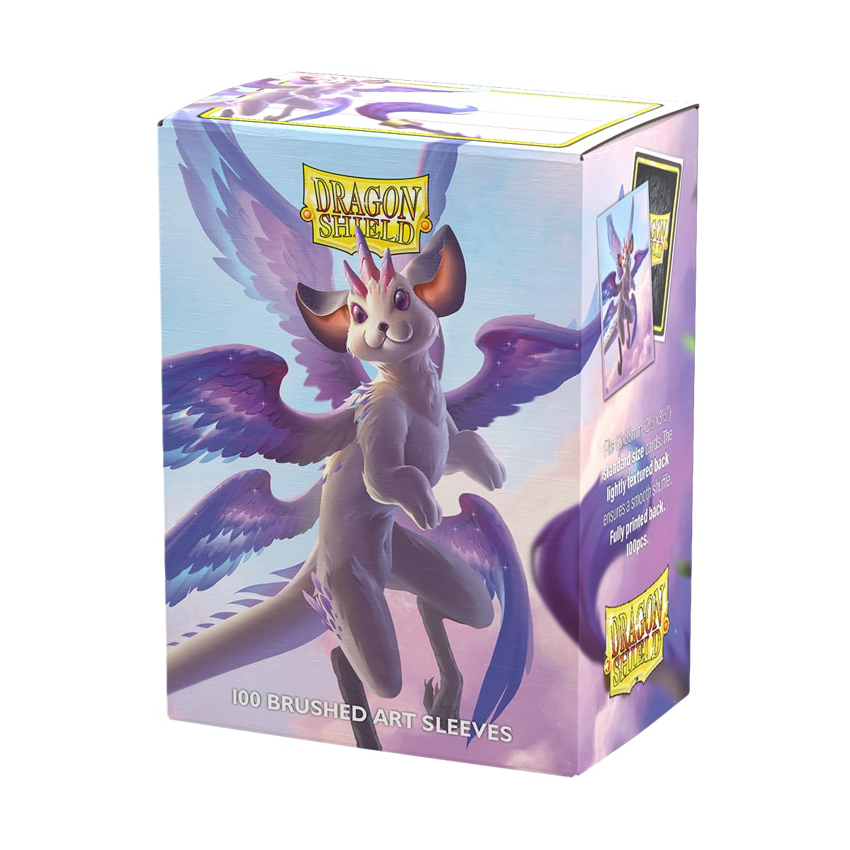 Arcane Tinmen Dragon Shield Whiskerwing 100ct pack shot showing durable brushed-art sleeves for protection.