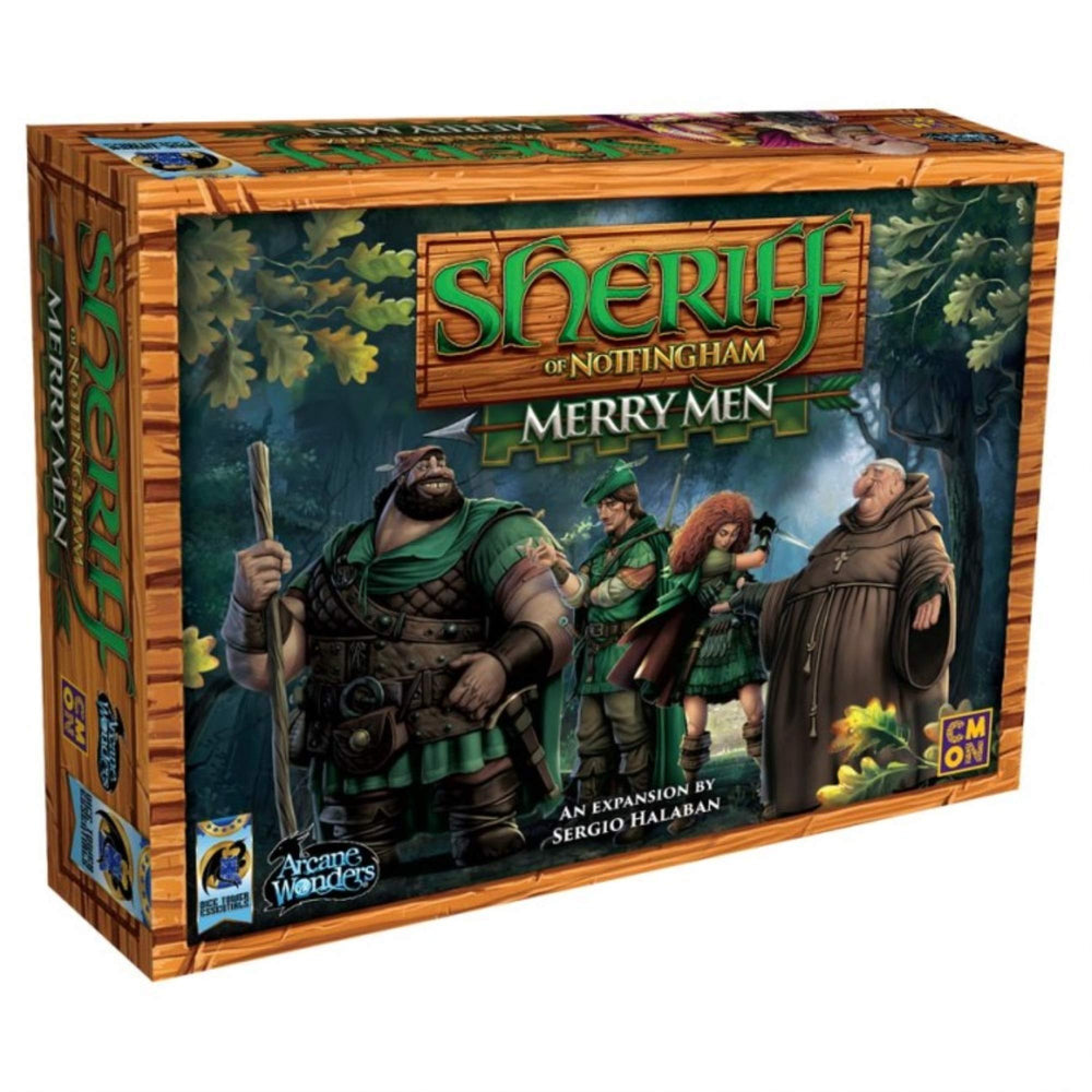 Arcane Wonders Sheriff of Nottingham Merry Men box art invites strategy and social play.