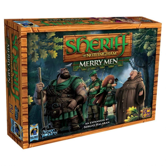 Arcane Wonders Sheriff of Nottingham Merry Men box art invites strategy and social play.