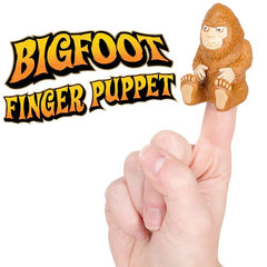 Archie McPhee Bigfoot finger puppet close-up in soft vinyl finish, delightful for imaginative play.