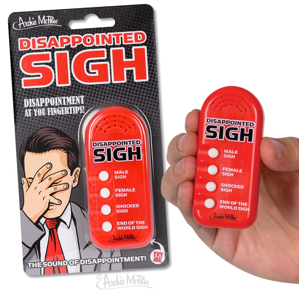 Archie McPhee Disappointed Sigh noisemaker, front view, perfect for lighthearted office moments