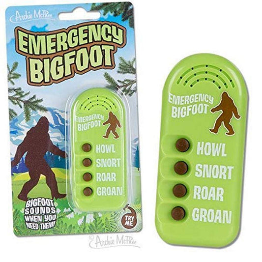 Archie McPhee Emergency Bigfoot Electronic Noisemaker, ready for playful pranks and attention-grabbing moments.