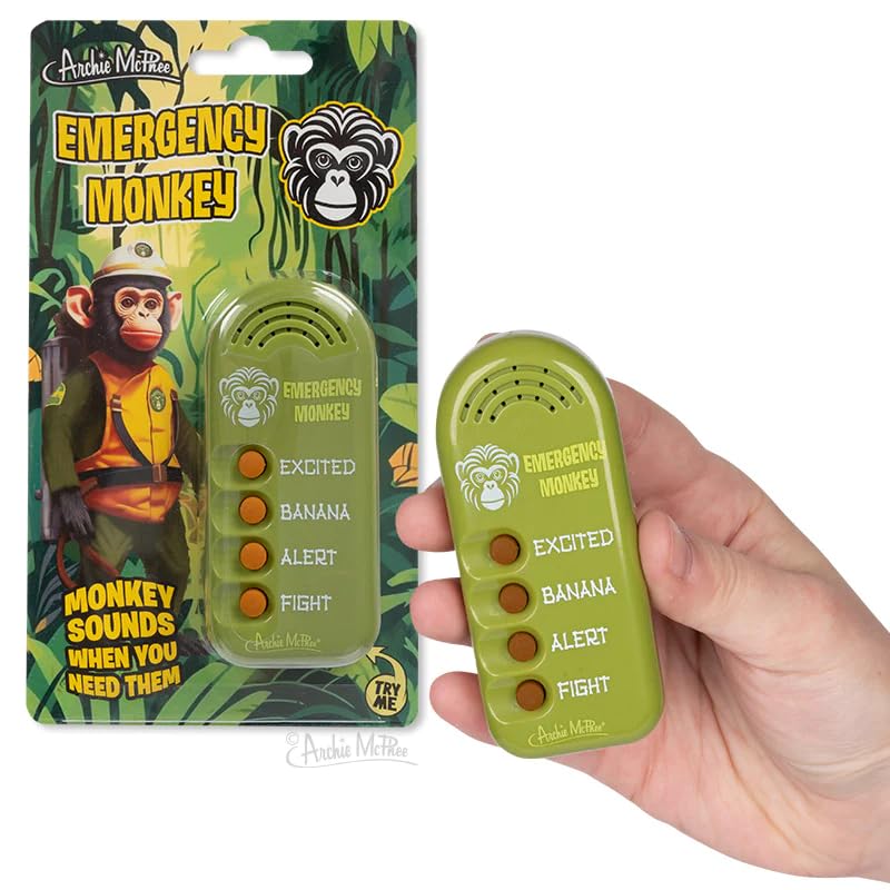 Archie McPhee Emergency Monkey Sound Maker in green, ideal for playful party moments and pranks