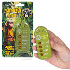 Archie McPhee Emergency Monkey Sound Maker in green, ideal for playful party moments and pranks