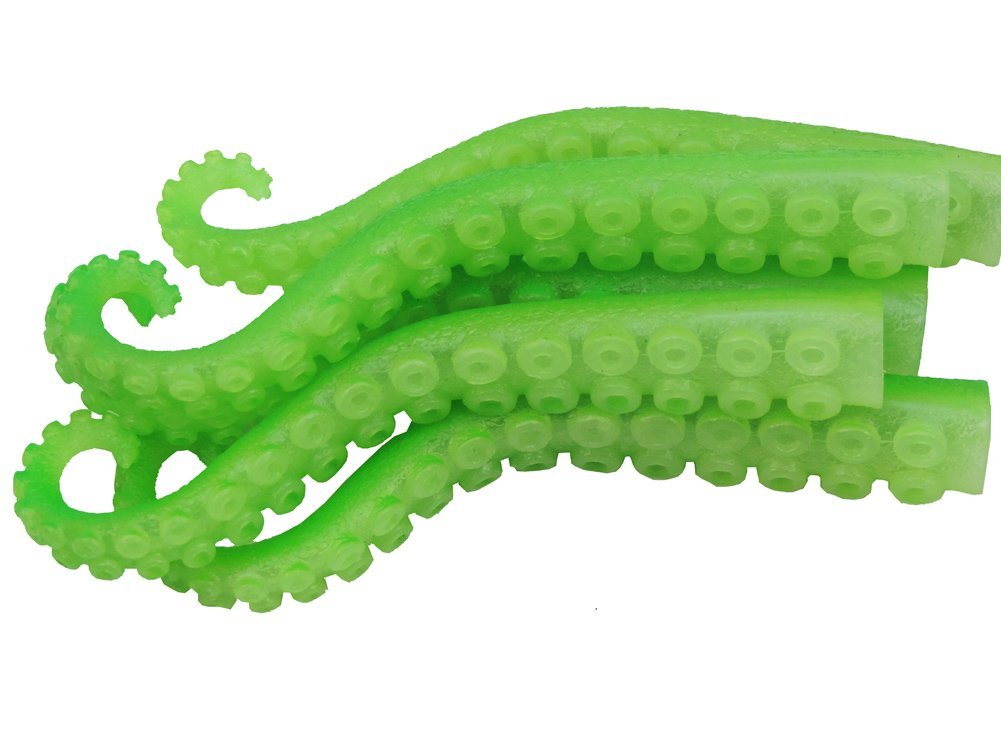 Archie McPhee green glow finger tentacles illuminate playful pranks.