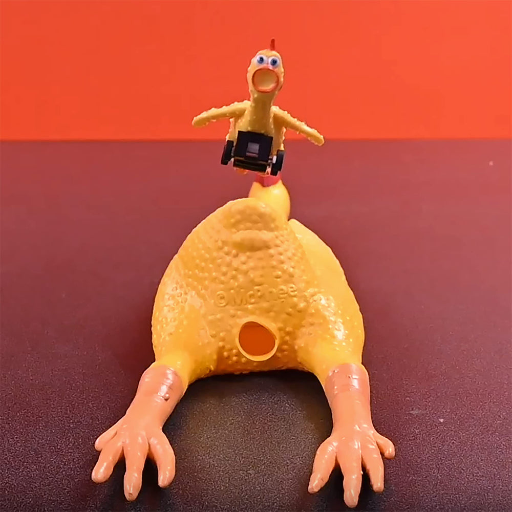Archie McPhee gift-pack racing chickens add portable comedy.