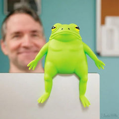 Archie McPhee Splat Frog closeup reveals warty back for shelf display.