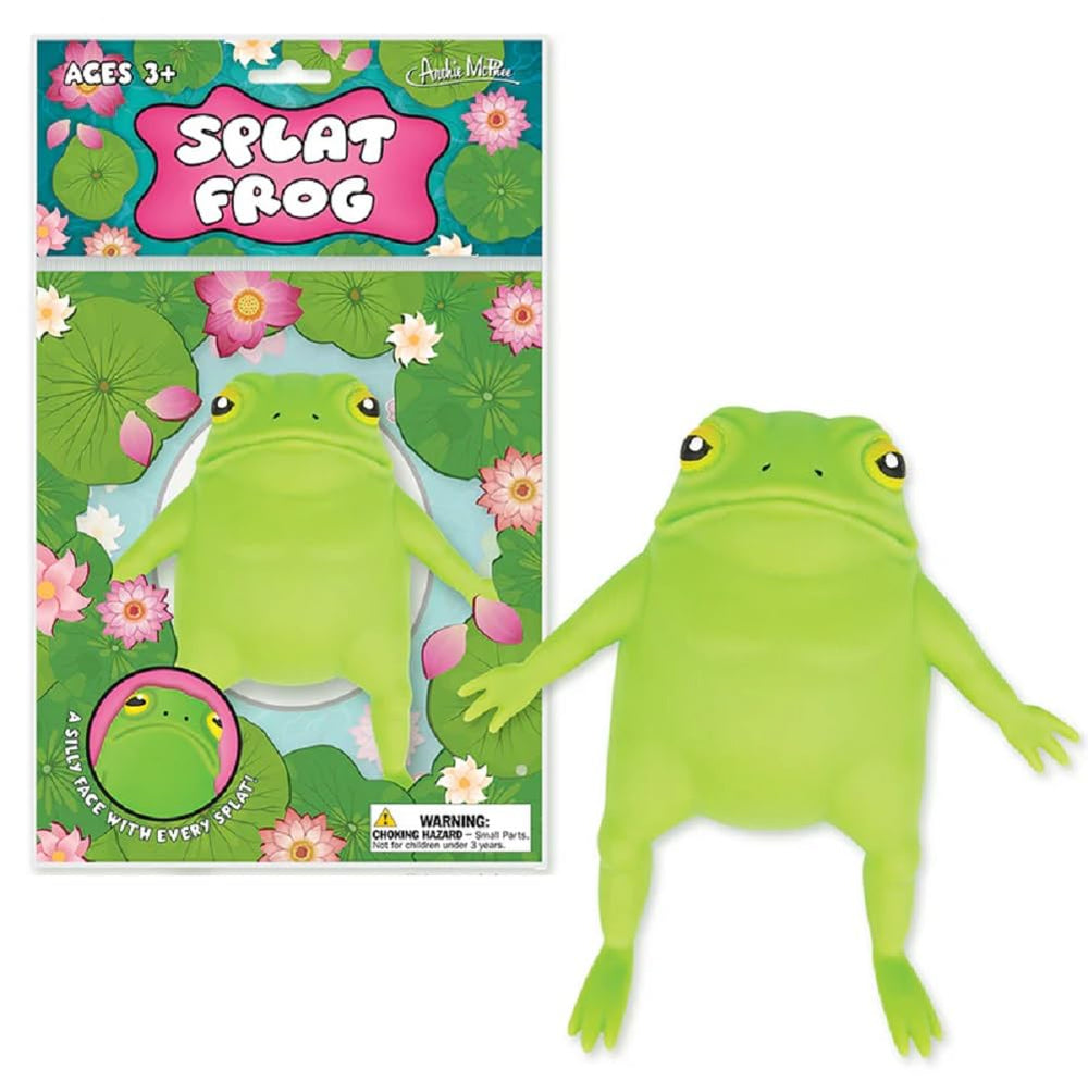 Archie McPhee Splat Frog on monitor adds quirky desk charm.