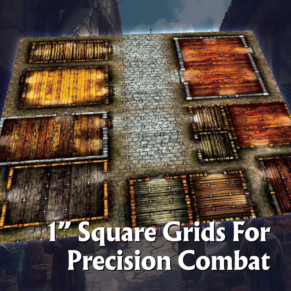 Arcknight Cobblestone City map town square with bustling terrain options.