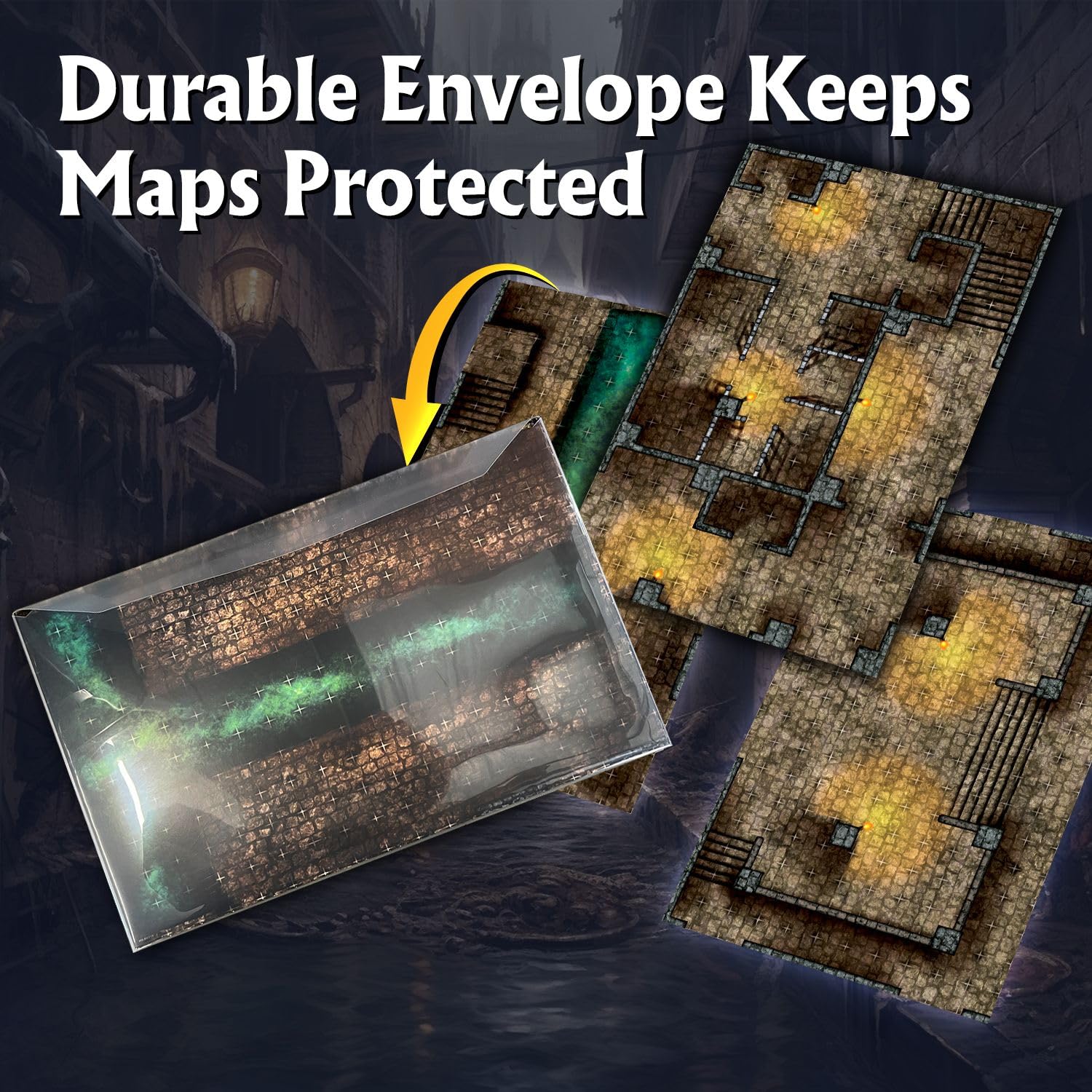 Arcknight protective plastic envelope keeps maps safe during travel and storage.