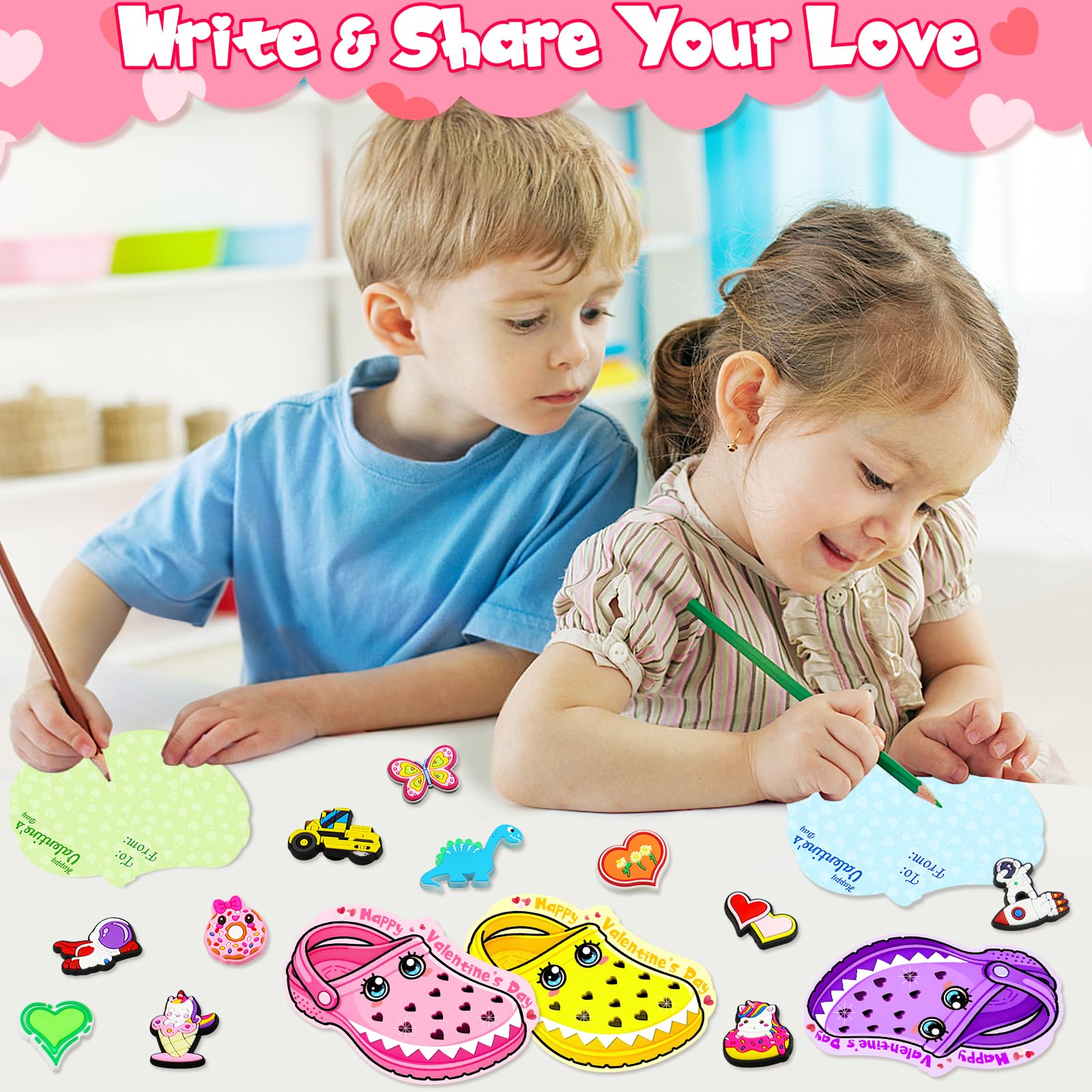 Arfun boy and girl decorations with hearts, dinosaurs, and spaceman accents.
