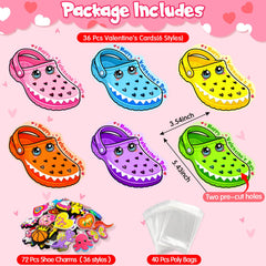 Arfun valentines shoe charms 72-piece set adds colorful flair to kids' footwear.