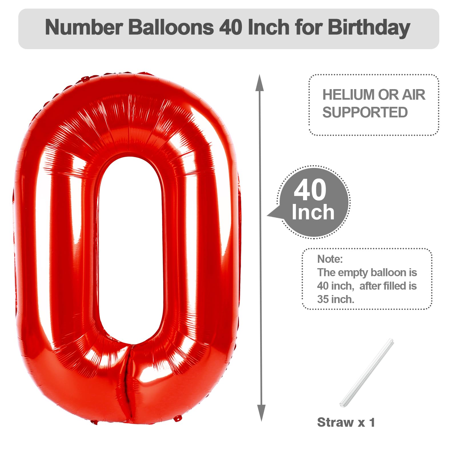 Argthjy 40 inch red foil number balloon in color variation for celebrations