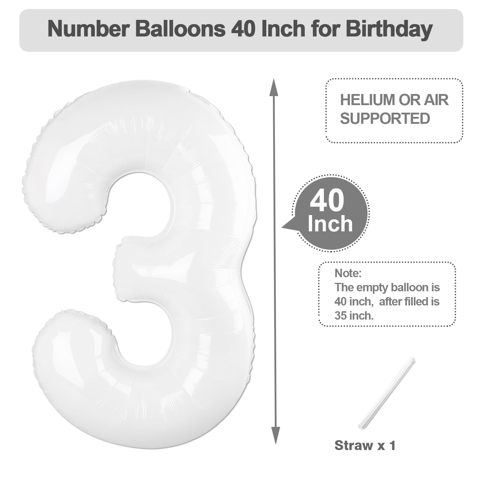 Argthjy 40-inch number 3 balloon with floral setup for elegant celebrations.