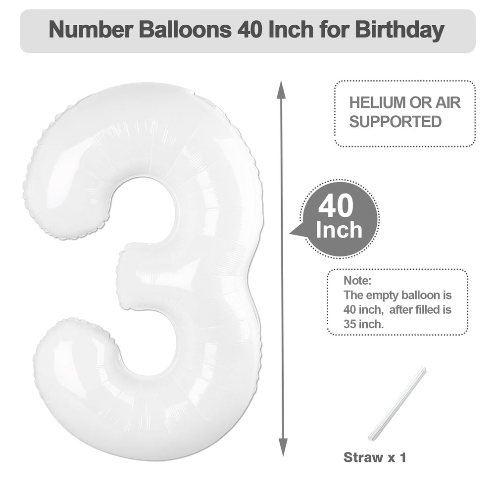 Argthjy 40-inch number 3 balloon with floral setup for elegant celebrations.