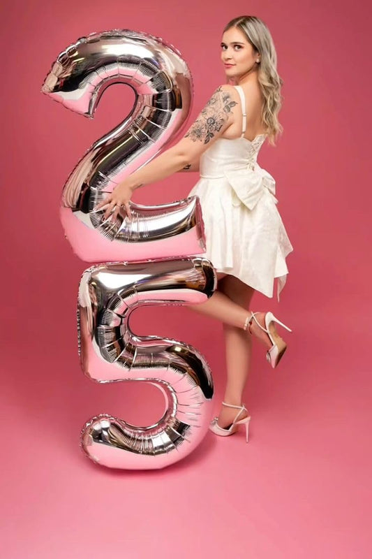 Argthjy 40-inch silver number balloon enhances celebrations as a focal point
