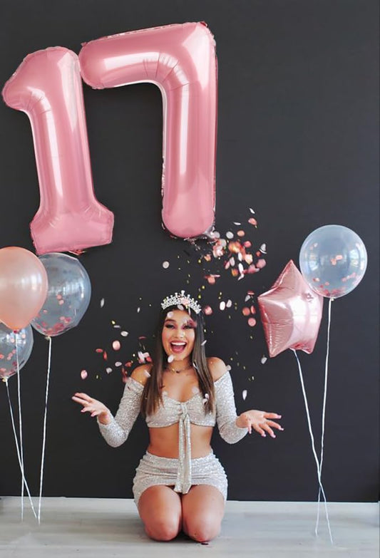 Argthjy 7-balloon-pearl-pink-number side view adds festive dimension.