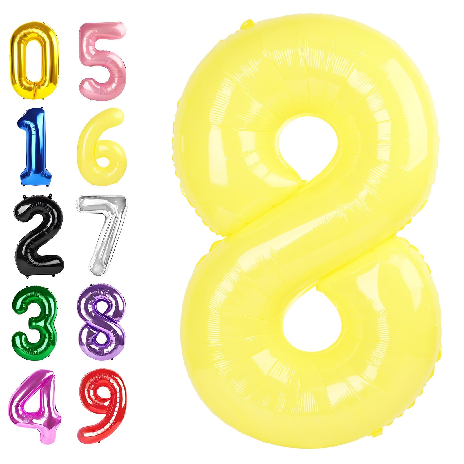 Argthjy 8-numbers balloon 40-inch yellow foil for striking birthday decor