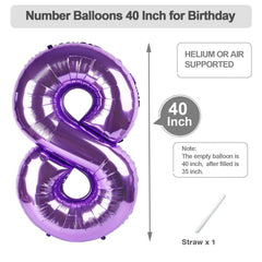Argthjy celebratory foil balloon 8-number in purple for events.