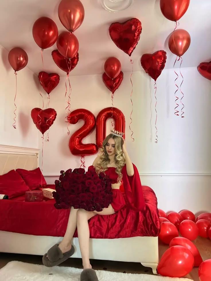 Argthjy 8-number balloon in red foil suits weddings and anniversaries