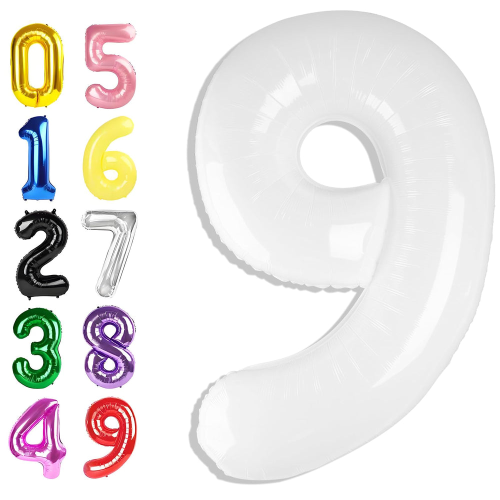 Argthjy white-number-9 foil balloon 40-inch for bold birthday backdrops
