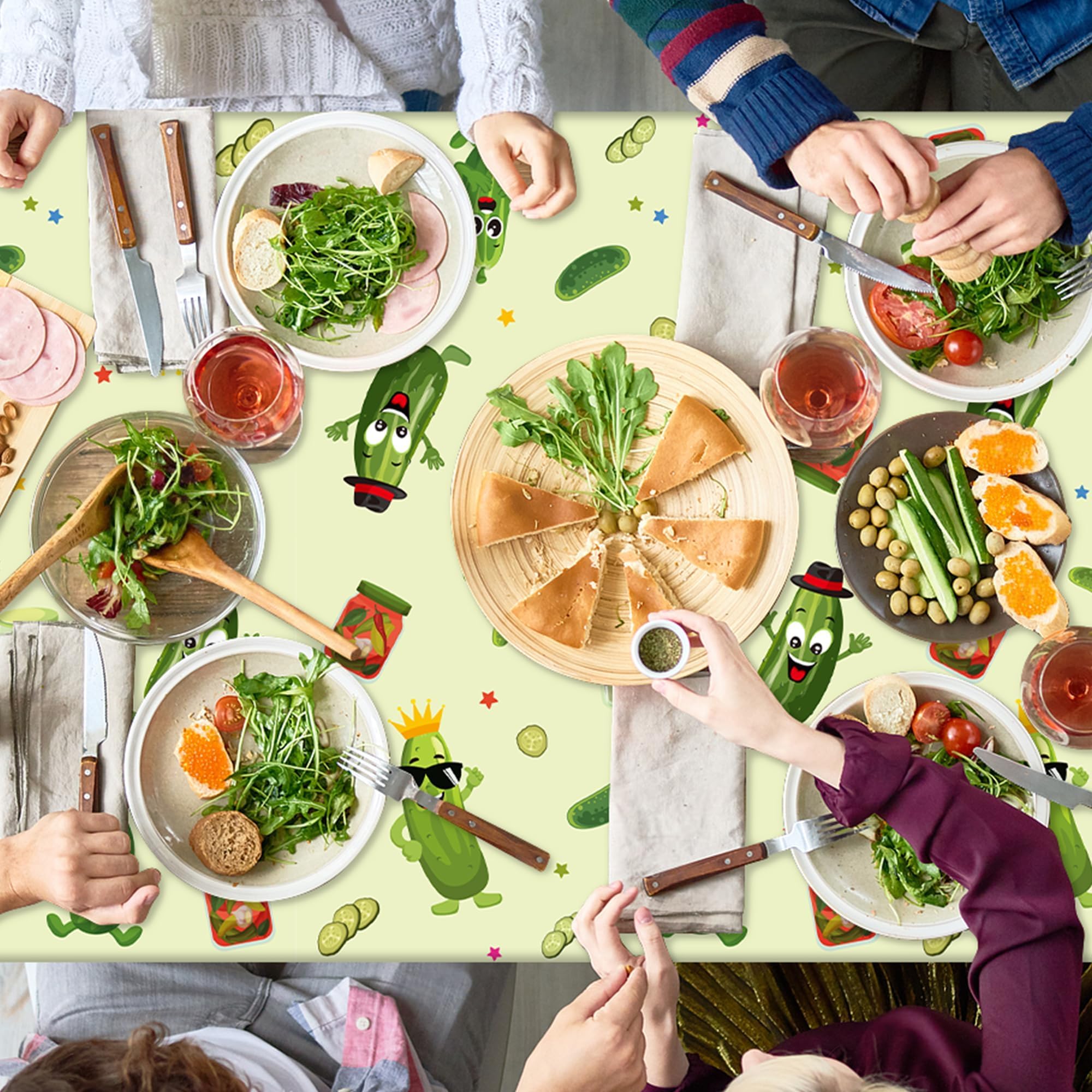 ArianQicult pickle themed tablecloth provides versatile party decor options