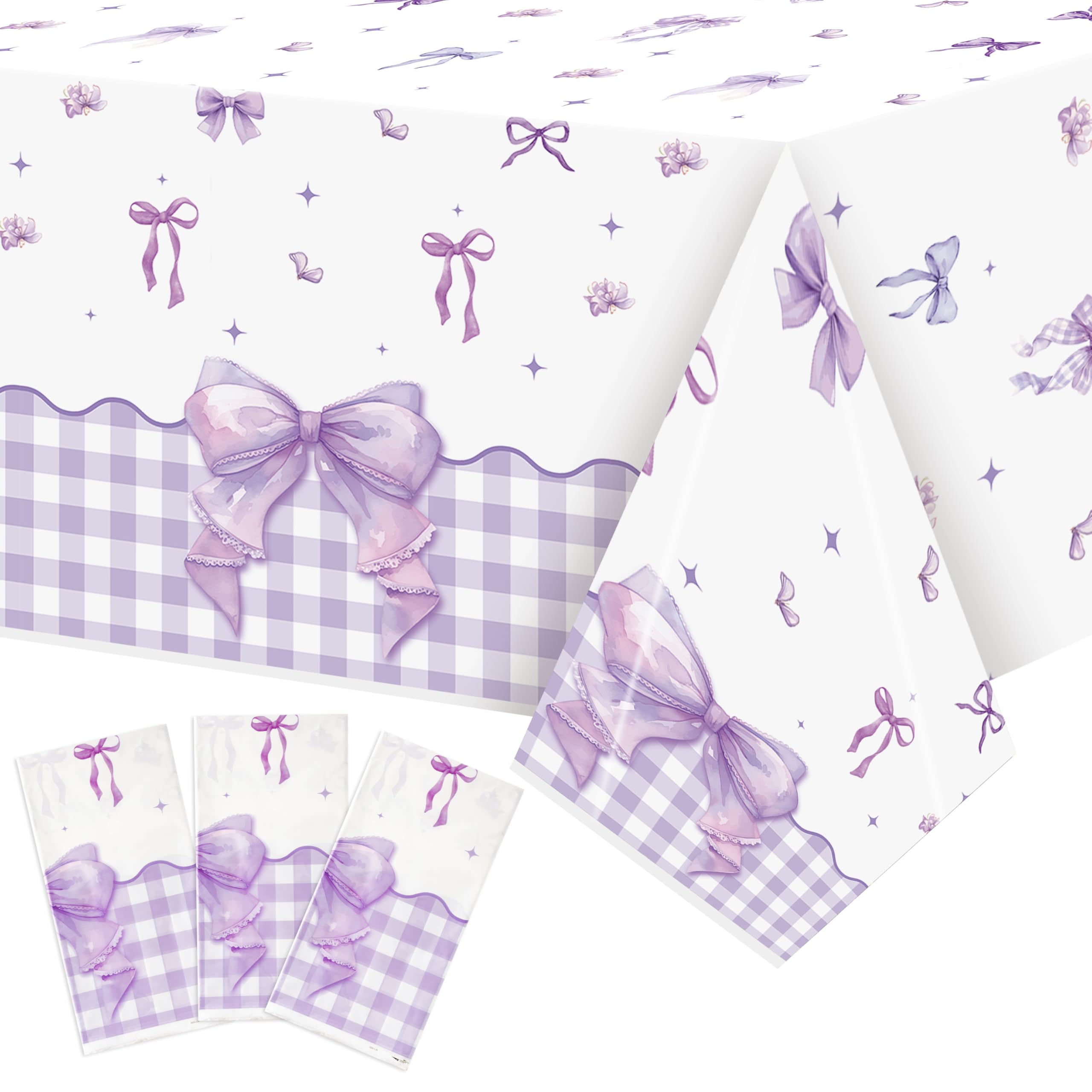 ArianQicult purple bow tablecloth 87x51 in closeup showing vibrant party pattern