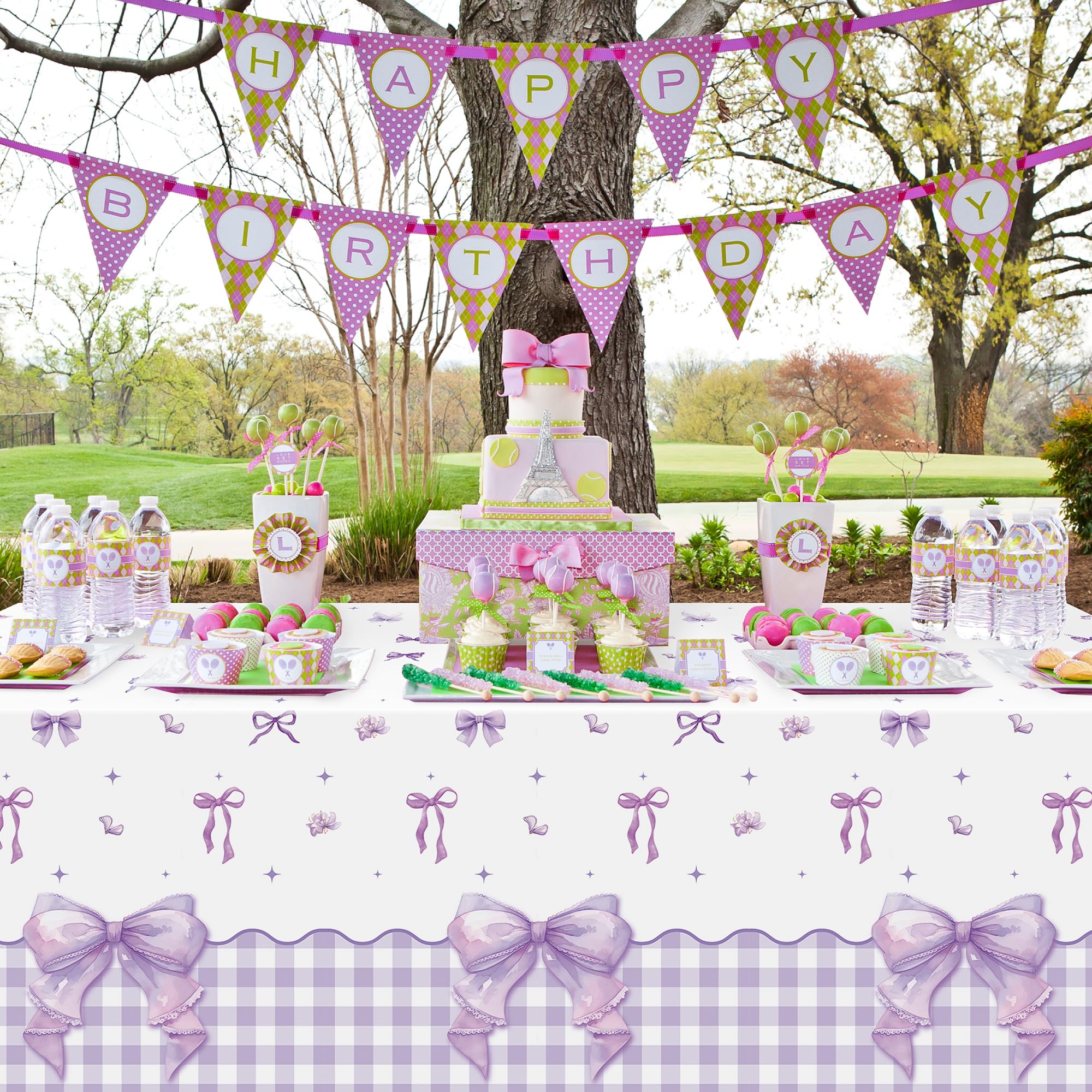 ArianQicult purple bow tablecloth creates a festive party scene