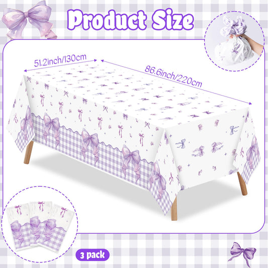 ArianQicult purple bow tablecloth tear-resistant and spill-proof for easy cleanup