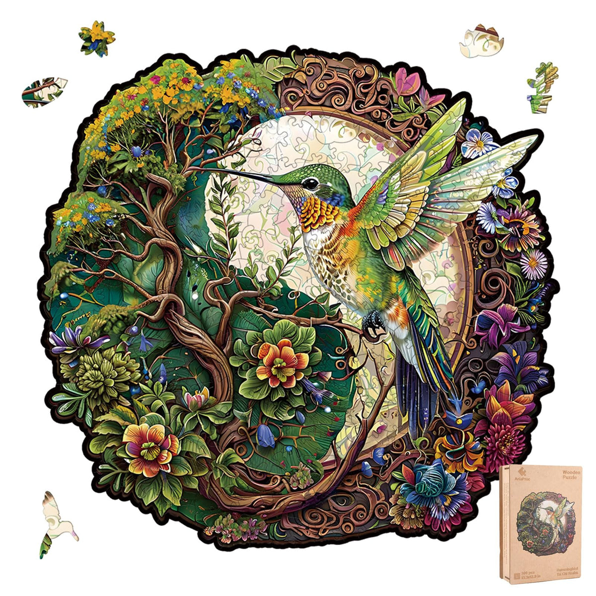 AriaPrec wooden puzzle with hummingbird tai chi design for calm focus and satisfying assembly