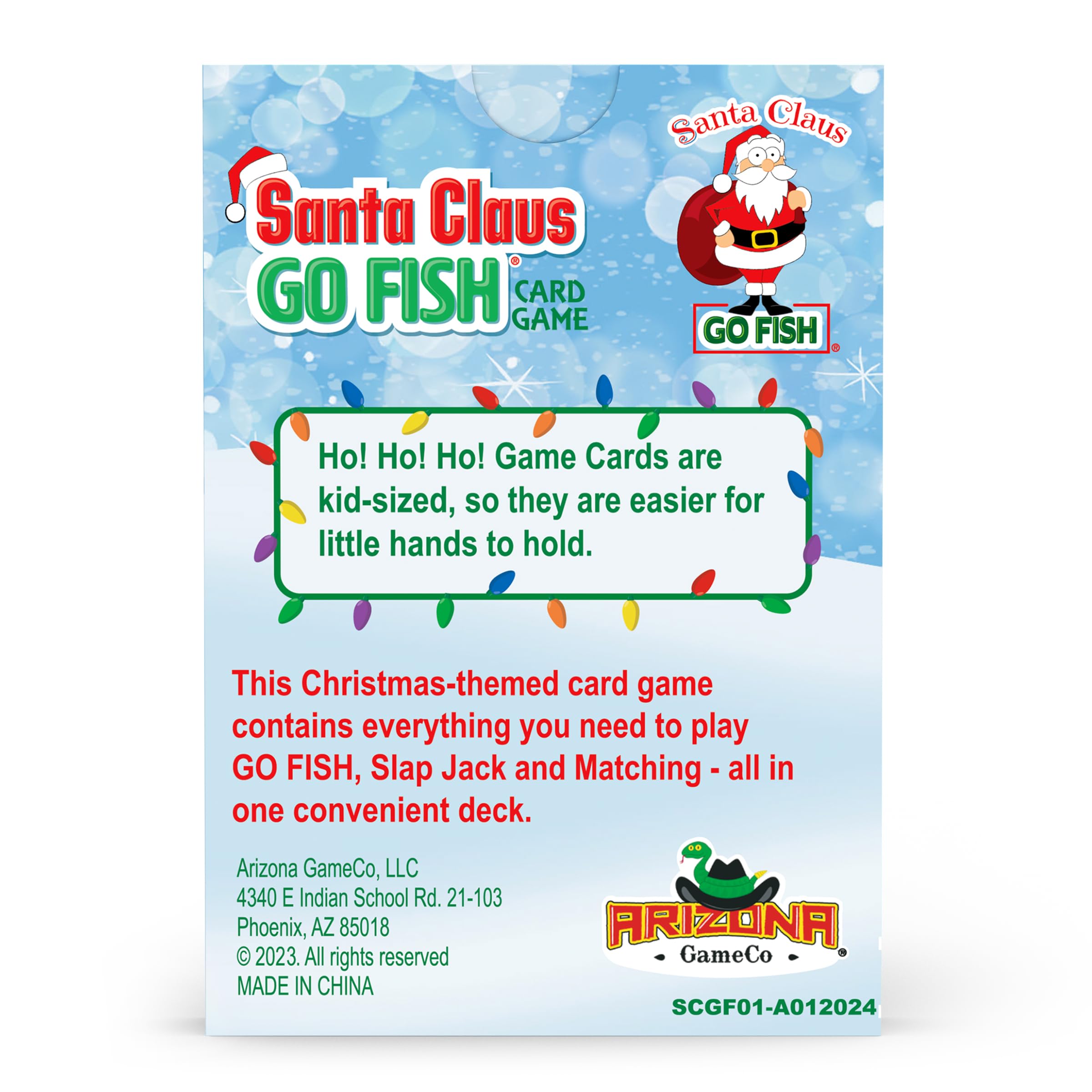 Arizona GameCo kids holiday card art designed for engaging, mess-free tabletop fun.