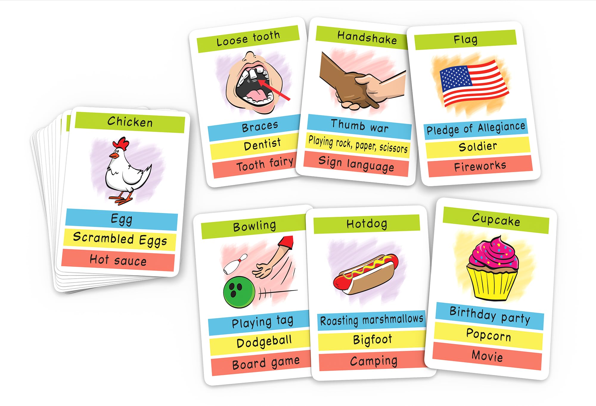 Close-up of Pocket Fun Charades cards showing two prompts for quick acting.