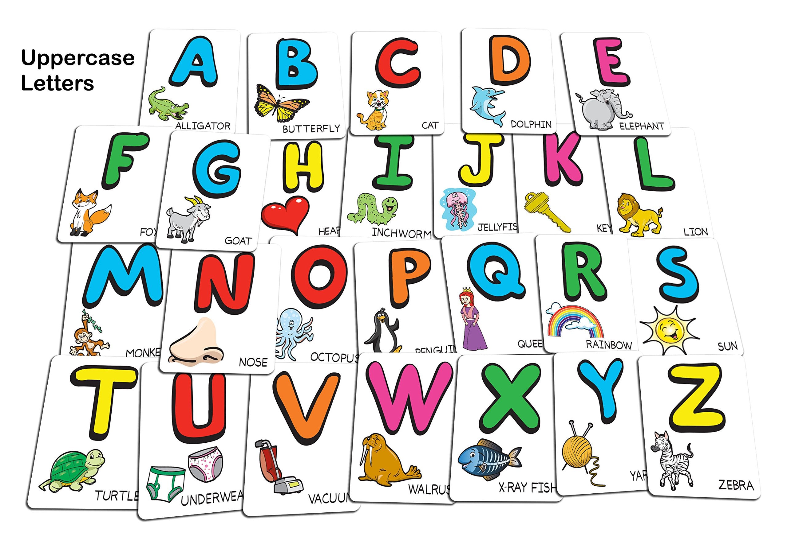 Uppercase and lowercase cards by Arizona GameCo to clarify letter forms