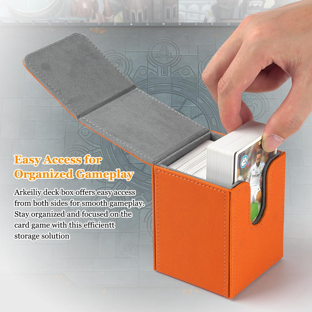 Arkeiliy 110+ cards capacity highlights generous storage for unsleeved or single/double sleeves