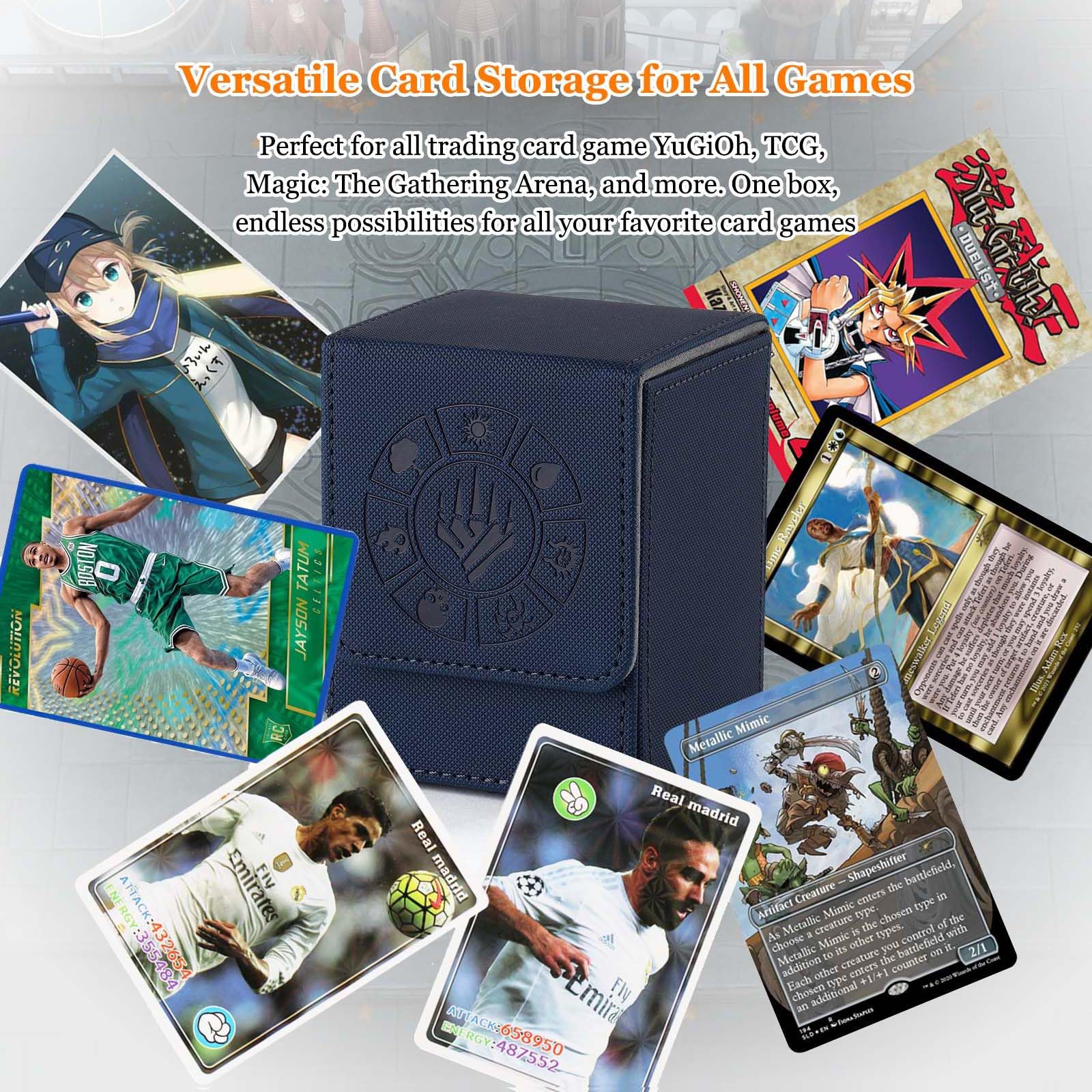 Arkeiliy blue deck box is a compact travel case for cards.