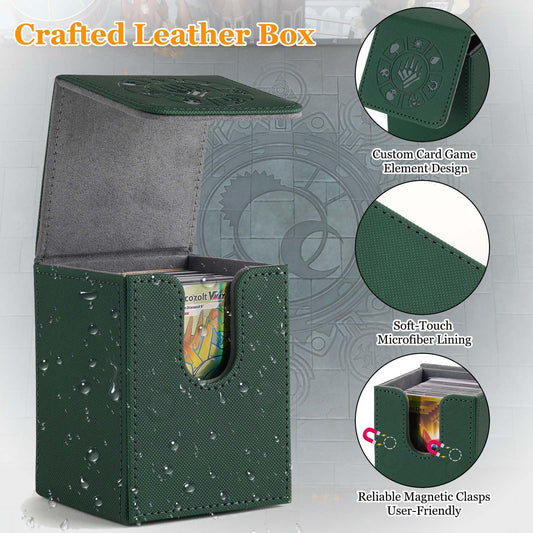 Arkeiliy green deck box with magnetic buckle secures cards during transport