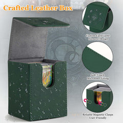 Arkeiliy green deck box with magnetic buckle secures cards during transport
