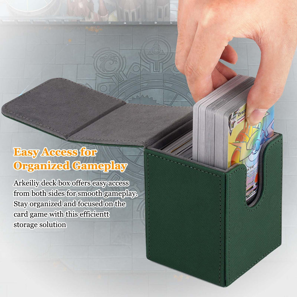 Arkeiliy green box fits 110 single-sleeved cards for organized play