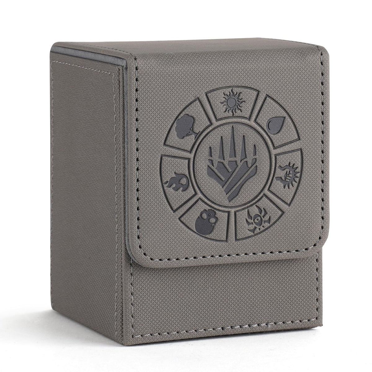 Arkeiliy card deck box grey front angle showing sleek design and storage