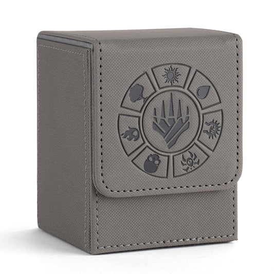 Arkeiliy card deck box grey front angle showing sleek design and storage